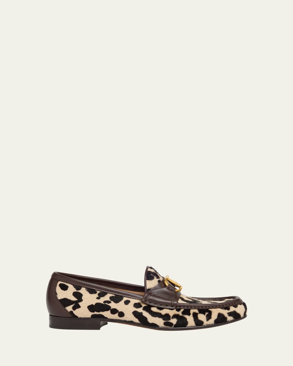VLogo Leopard Pony Hair Loafers